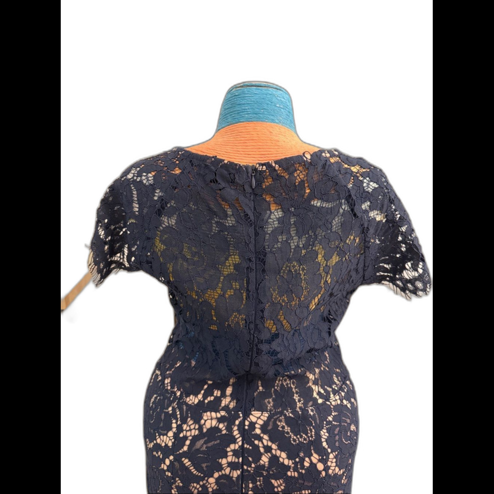 Soieblu Navy Lace Midi Dress with Sheer Floral Overlay